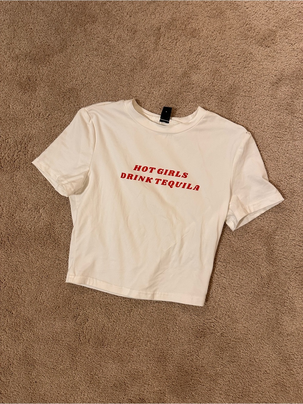 SHEIN White Tee with Red 'Hot Girls Drink Tequila' Graphic